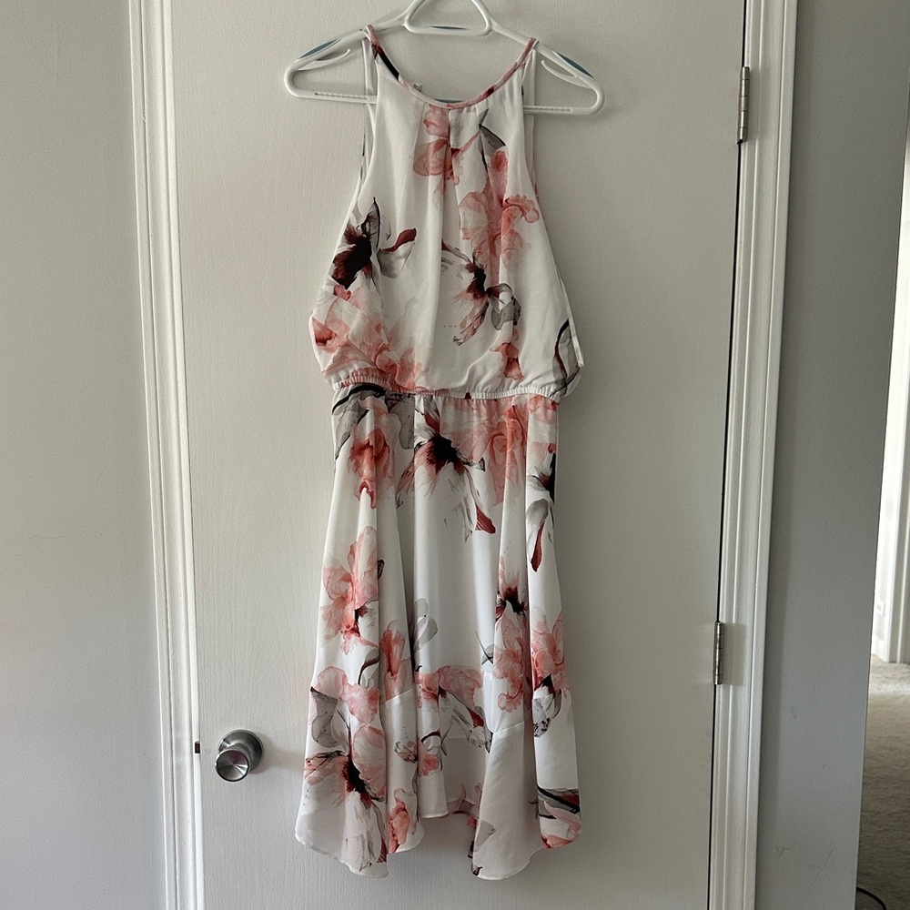 WHBM sleeveless halter tank dress ecru blush maroon floral size 8